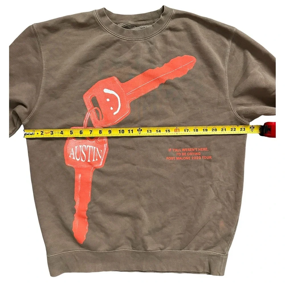 Post Malone‎ Brown 2023 Tour Austin Keys Graphic Crewneck Sweatshirt Size L READ